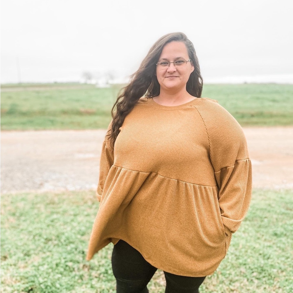 Mustard Ribbed Tunic Top - Picture 2 of 4